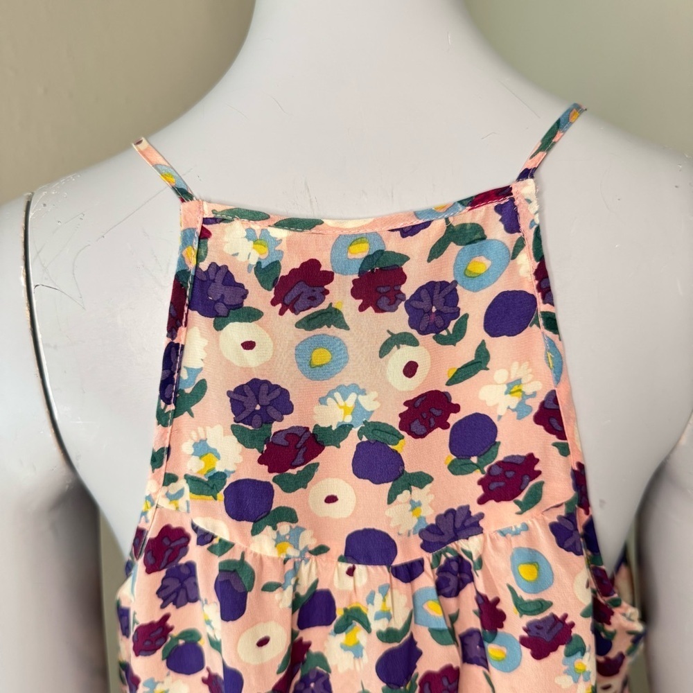 REBECCA TAYLOR 100% Silk Floral Tank Top Ruffle Pink Multicolor Size 8 - Picture 10 of 13